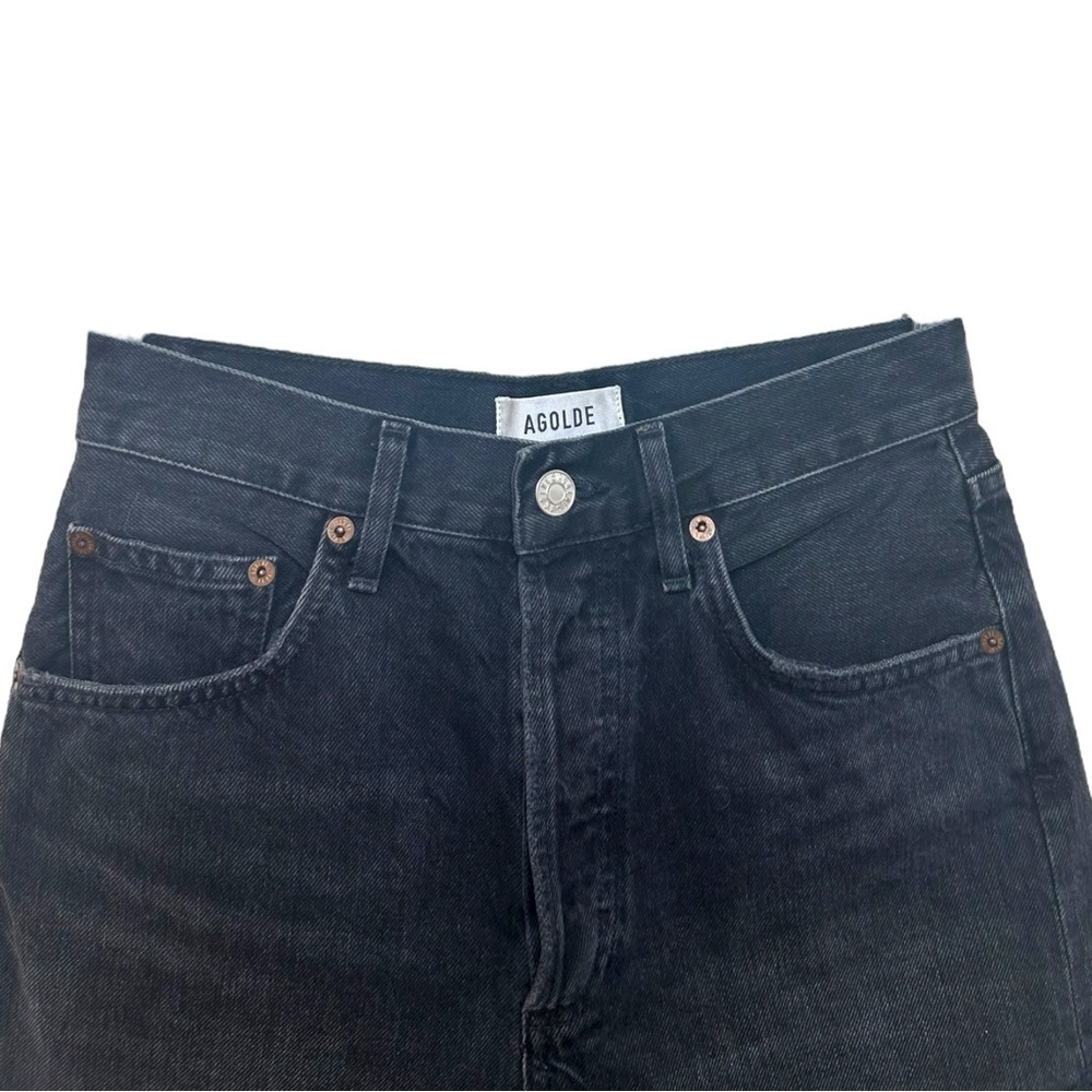 Agolde - Women’s ‘Dee’ High-Rise, Distressed, Frayed Shorts - Black, Size 25 - Picture 4 of 13